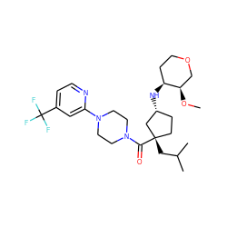 CO[C@@H]1COCC[C@@H]1N[C@@H]1CC[C@](CC(C)C)(C(=O)N2CCN(c3cc(C(F)(F)F)ccn3)CC2)C1 ZINC000066078354