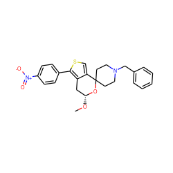 CO[C@@H]1Cc2c(csc2-c2ccc([N+](=O)[O-])cc2)C2(CCN(Cc3ccccc3)CC2)O1 ZINC000095555237