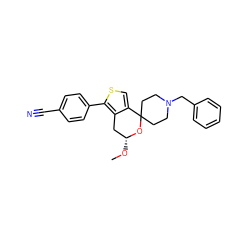 CO[C@@H]1Cc2c(csc2-c2ccc(C#N)cc2)C2(CCN(Cc3ccccc3)CC2)O1 ZINC000095554924