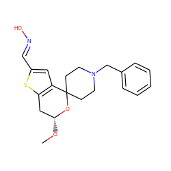 CO[C@@H]1Cc2sc(C=NO)cc2C2(CCN(Cc3ccccc3)CC2)O1 ZINC000299815200