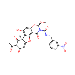 CO[C@@H]1Oc2cc(O)c3c(c2C(=O)N1C(=O)NCc1cccc([N+](=O)[O-])c1)OC1=CC(=O)C(C(C)=O)C(=O)[C@]13C ZINC000049780609