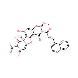 CO[C@@H]1Oc2cc(O)c3c(c2C(=O)N1C(=O)NCc1cccc2ccccc12)OC1=CC(=O)C(C(C)=O)C(=O)[C@]13C ZINC000049781362