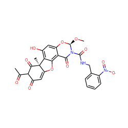 CO[C@@H]1Oc2cc(O)c3c(c2C(=O)N1C(=O)NCc1ccccc1[N+](=O)[O-])OC1=CC(=O)C(C(C)=O)C(=O)[C@]13C ZINC000049780567