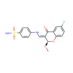 CO[C@@H]1Oc2ccc(Cl)cc2C(=O)/C1=C\Nc1ccc(S(N)(=O)=O)cc1 ZINC000653852921