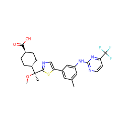 CO[C@](C)(c1ncc(-c2cc(C)cc(Nc3nccc(C(F)(F)F)n3)c2)s1)[C@H]1CC[C@H](C(=O)O)CC1 ZINC001772643545