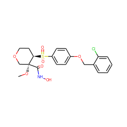 CO[C@]1(C(=O)NO)COCC[C@H]1S(=O)(=O)c1ccc(OCc2ccccc2Cl)cc1 ZINC000028382893