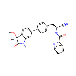 CO[C@]1(C)C(=O)N(C)c2cc(-c3ccc(C[C@@H](C#N)NC(=O)[C@H]4N[C@@H]5CC[C@H]4C5)cc3)ccc21 ZINC000221916697