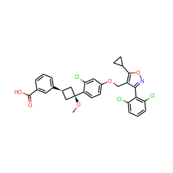 CO[C@]1(c2ccc(OCc3c(-c4c(Cl)cccc4Cl)noc3C3CC3)cc2Cl)C[C@H](c2cccc(C(=O)O)c2)C1 ZINC000653913921