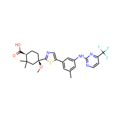 CO[C@]1(c2ncc(-c3cc(C)cc(Nc4nccc(C(F)(F)F)n4)c3)s2)CC[C@H](C(=O)O)C(C)(C)C1 ZINC000142297184