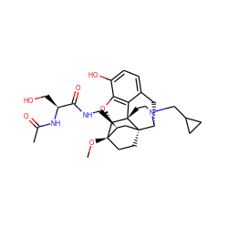 CO[C@]12CC[C@@]3(C[C@@H]1CNC(=O)[C@H](CO)NC(C)=O)[C@H]1Cc4ccc(O)c5c4[C@@]3(CCN1CC1CC1)[C@H]2O5 ZINC000221251352