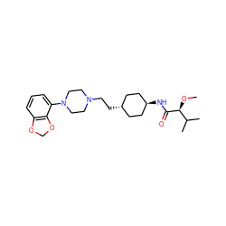 CO[C@H](C(=O)N[C@H]1CC[C@H](CCN2CCN(c3cccc4c3OCO4)CC2)CC1)C(C)C ZINC000261116426