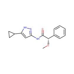 CO[C@H](C(=O)Nc1cc(C2CC2)[nH]n1)c1ccccc1 ZINC000013642911