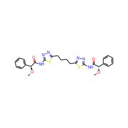 CO[C@H](C(=O)Nc1nnc(CCCCc2nnc(NC(=O)[C@@H](OC)c3ccccc3)s2)s1)c1ccccc1 ZINC000169697758