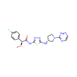 CO[C@H](C(=O)Nc1nnc(N[C@@H]2CCN(c3nccnn3)C2)s1)c1ccc(F)cc1 ZINC000653816961