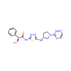 CO[C@H](C(=O)Nc1nnc(N[C@@H]2CCN(c3nccnn3)C2)s1)c1ccccc1 ZINC000653817033