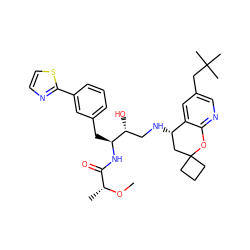 CO[C@H](C)C(=O)N[C@@H](Cc1cccc(-c2nccs2)c1)[C@H](O)CN[C@H]1CC2(CCC2)Oc2ncc(CC(C)(C)C)cc21 ZINC000043206371