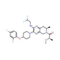 CO[C@H](C)C(=O)N1Cc2nc(N3CCC(Oc4ccc(F)cc4F)CC3)c(NCC(F)F)nc2C[C@H]1C ZINC001772599725