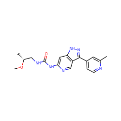 CO[C@H](C)CNC(=O)Nc1cc2[nH]nc(-c3ccnc(C)c3)c2cn1 ZINC000219758903