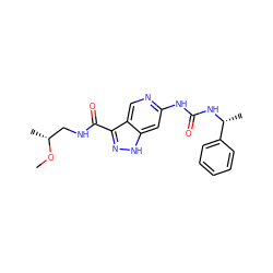 CO[C@H](C)CNC(=O)c1n[nH]c2cc(NC(=O)N[C@H](C)c3ccccc3)ncc12 ZINC000261103196