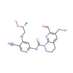 CO[C@H](C)CNc1cc(NC(=O)N2CCCc3cc(CO)c(C=O)nc32)ncc1C#N ZINC001772620826