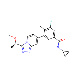 CO[C@H](C)c1nnc2cc(-c3cc(C(=O)NC4CC4)cc(F)c3C)ccn12 ZINC000084742112