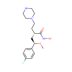 CO[C@H](C[C@H](CCN1CCNCC1)C(=O)NO)c1ccc(F)cc1 ZINC000064511939