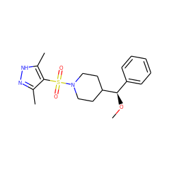 CO[C@H](c1ccccc1)C1CCN(S(=O)(=O)c2c(C)n[nH]c2C)CC1 ZINC000041343800