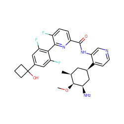 CO[C@H]1[C@@H](C)C[C@@H](c2ccncc2NC(=O)c2ccc(F)c(-c3c(F)cc(C4(O)CCC4)cc3F)n2)C[C@H]1N ZINC000207149032