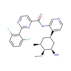 CO[C@H]1[C@@H](C)C[C@@H](c2ccncc2NC(=O)c2ccnc(-c3c(F)cccc3F)n2)C[C@H]1N ZINC000261136241