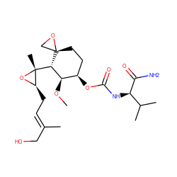 CO[C@H]1[C@H]([C@@]2(C)O[C@@H]2C/C=C(\C)CO)[C@]2(CC[C@H]1OC(=O)N[C@@H](C(N)=O)C(C)C)CO2 ZINC000203193499
