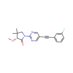 CO[C@H]1C(=O)N(c2ncc(C#Cc3cccc(F)c3)cn2)CC1(C)C ZINC000144813606