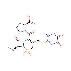 CO[C@H]1C(=O)N2C(C(=O)N3CCC[C@H]3C(=O)O)=C(CSc3nc(=O)c(=O)[nH]n3C)CS(=O)(=O)[C@H]12 ZINC000013727833