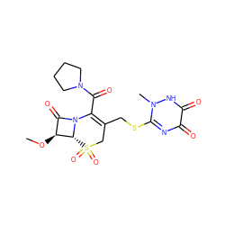 CO[C@H]1C(=O)N2C(C(=O)N3CCCC3)=C(CSc3nc(=O)c(=O)[nH]n3C)CS(=O)(=O)[C@H]12 ZINC000013601911