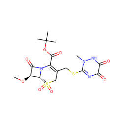 CO[C@H]1C(=O)N2C(C(=O)OC(C)(C)C)=C(CSc3nc(=O)c(=O)[nH]n3C)CS(=O)(=O)[C@H]12 ZINC000026574109