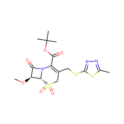 CO[C@H]1C(=O)N2C(C(=O)OC(C)(C)C)=C(CSc3nnc(C)s3)CS(=O)(=O)[C@H]12 ZINC000026569787