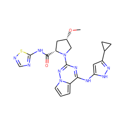 CO[C@H]1C[C@@H](C(=O)Nc2ncns2)N(c2nc(Nc3cc(C4CC4)n[nH]3)c3cccn3n2)C1 ZINC000043178791