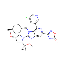 CO[C@H]1C[C@@H](C2(OC)CC2)N(c2nc3cc(-c4noc(=O)[nH]4)nc(-c4cncc(Cl)c4)c3n2C[C@H]2CC[C@H](C)CC2)C1 ZINC001772571262