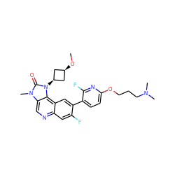 CO[C@H]1C[C@@H](n2c(=O)n(C)c3cnc4cc(F)c(-c5ccc(OCCCN(C)C)nc5F)cc4c32)C1 ZINC001772609736