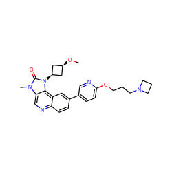 CO[C@H]1C[C@@H](n2c(=O)n(C)c3cnc4ccc(-c5ccc(OCCCN6CCC6)nc5)cc4c32)C1 ZINC001772637242