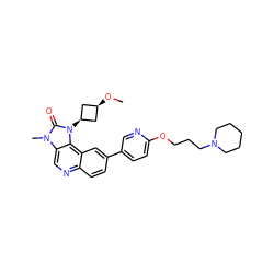 CO[C@H]1C[C@@H](n2c(=O)n(C)c3cnc4ccc(-c5ccc(OCCCN6CCCCC6)nc5)cc4c32)C1 ZINC001772569884