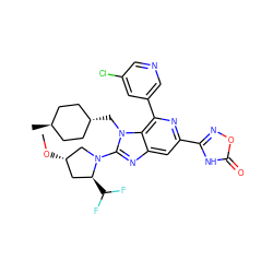CO[C@H]1C[C@H](C(F)F)N(c2nc3cc(-c4noc(=O)[nH]4)nc(-c4cncc(Cl)c4)c3n2C[C@H]2CC[C@H](C)CC2)C1 ZINC001772583011