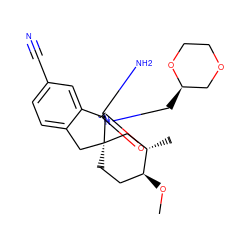 CO[C@H]1CC[C@@]2(Cc3ccc(C#N)cc3[C@]23N=C(N)N(C[C@@H]2COCCO2)C3=O)C[C@@H]1C ZINC000143442487