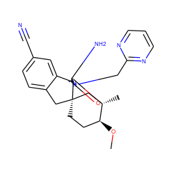 CO[C@H]1CC[C@@]2(Cc3ccc(C#N)cc3[C@]23N=C(N)N(Cc2ncccn2)C3=O)C[C@@H]1C ZINC000143438614