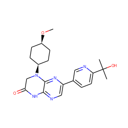 CO[C@H]1CC[C@@H](N2CC(=O)Nc3ncc(-c4ccc(C(C)(C)O)nc4)nc32)CC1 ZINC000113223062