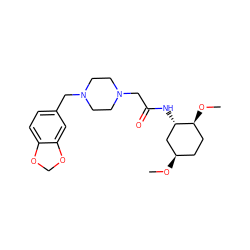 CO[C@H]1CC[C@@H](OC)C[C@@H]1NC(=O)CN1CCN(Cc2ccc3c(c2)OCO3)CC1 ZINC000095921293