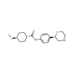 CO[C@H]1CC[C@H](C(=O)Nc2ccc([C@@H]3CNCCO3)cc2)CC1 ZINC000117718173