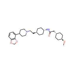 CO[C@H]1CC[C@H](CC(=O)N[C@H]2CC[C@H](CCN3CCC(c4cccc5c4OCO5)CC3)CC2)CC1 ZINC000261082442