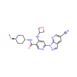 CO[C@H]1CC[C@H](NC(=O)c2cnc(-n3ncc4cc(C#N)cnc43)cc2NC2COC2)CC1 ZINC001772597675