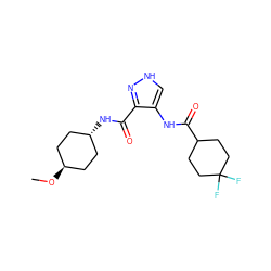 CO[C@H]1CC[C@H](NC(=O)c2n[nH]cc2NC(=O)C2CCC(F)(F)CC2)CC1 ZINC000299818895