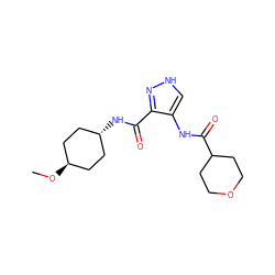 CO[C@H]1CC[C@H](NC(=O)c2n[nH]cc2NC(=O)C2CCOCC2)CC1 ZINC000299822370